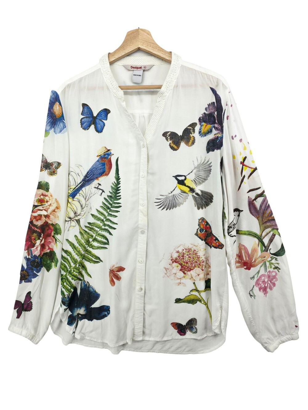 Desigual XL Bird Butterfly Floral Graphic Print Boho Artsy Blouse - Picture 3 of 16